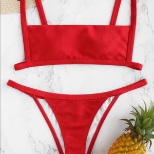 Zaful Ribbed Hook String Bikini Set